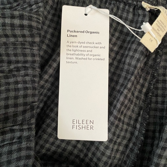 Eileen Fisher Puckered Organic Linen Tapered Ankle Pant in Black Check Size 1X - Picture 2 of 11